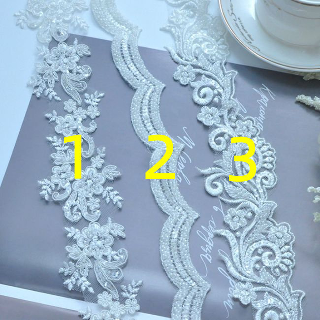10 Yards Corded Beaded Embroidered Bridal Lace Trim
