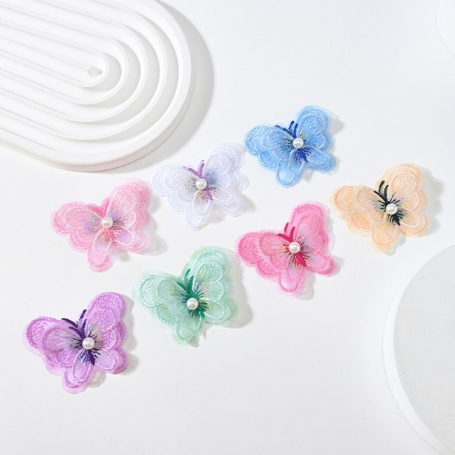100 Pieces Pearl Beaded Embroidered 3D Butterfly Lace Applique Material For Dresses