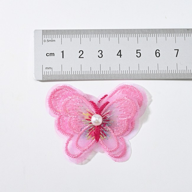 100 Pieces Pearl Beaded Embroidered 3D Butterfly Lace Applique Material For Dresses
