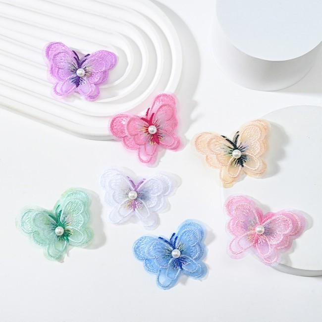 100 Pieces Pearl Beaded Embroidered 3D Butterfly Lace Applique Material For Dresses