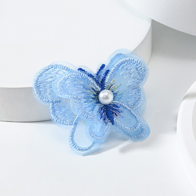 100 Pieces Pearl Beaded Embroidered 3D Butterfly Lace Applique Material For Dresses