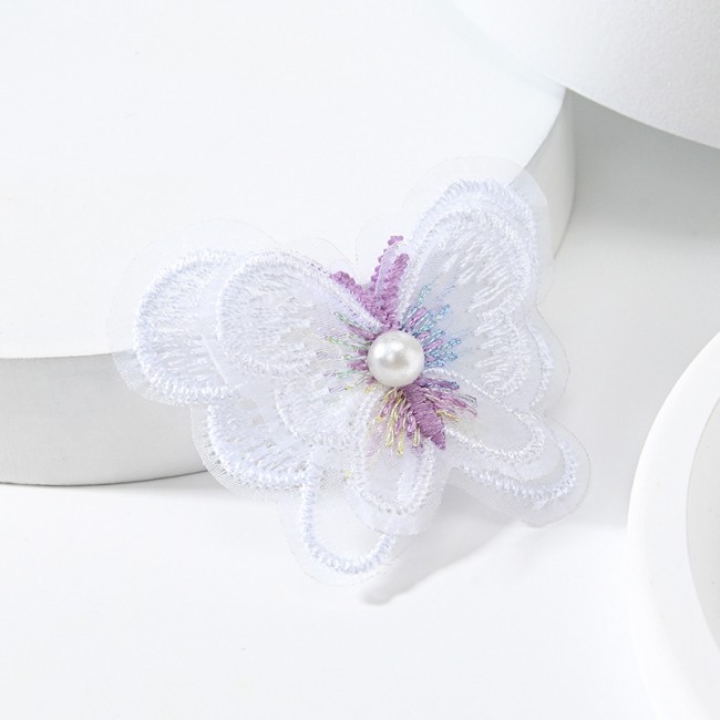 100 Pieces Pearl Beaded Embroidered 3D Butterfly Lace Applique Material For Dresses