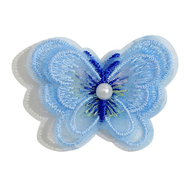 100 Pieces Pearl Beaded Embroidered 3D Butterfly Lace Applique Material For Dresses SK001