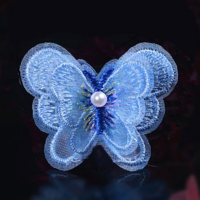 100 Pieces Pearl Beaded Embroidered 3D Butterfly Lace Applique Material For Dresses SK001