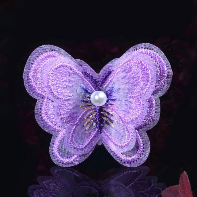 100 Pieces Pearl Beaded Embroidered 3D Butterfly Lace Applique Material For Dresses SK001