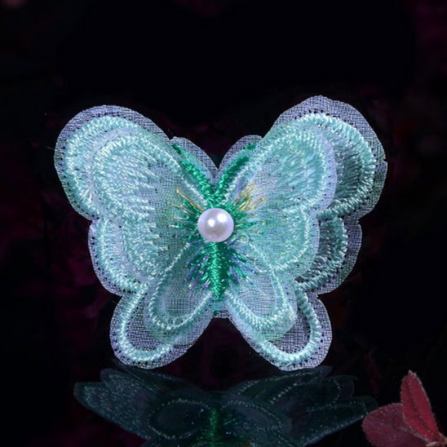 100 Pieces Pearl Beaded Embroidered 3D Butterfly Lace Applique Material For Dresses SK001