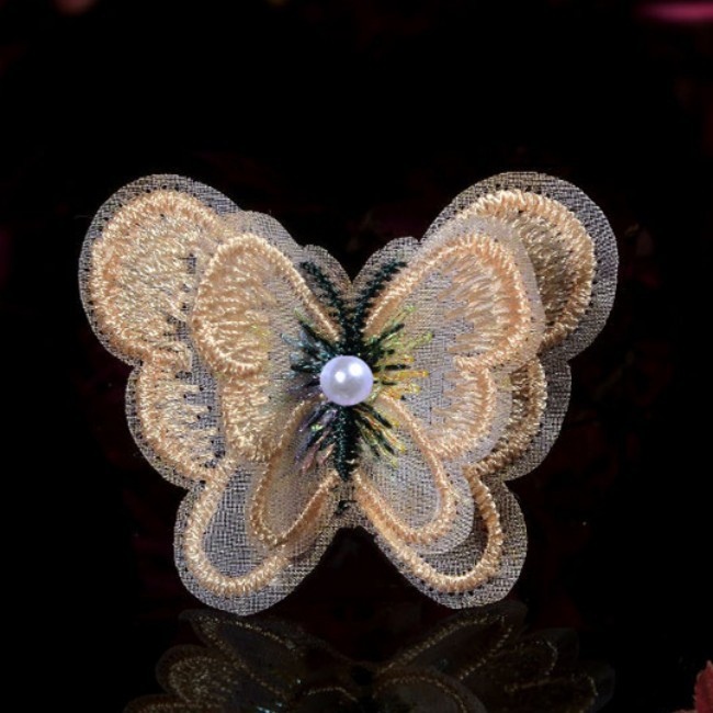 100 Pieces Pearl Beaded Embroidered 3D Butterfly Lace Applique Material For Dresses SK001