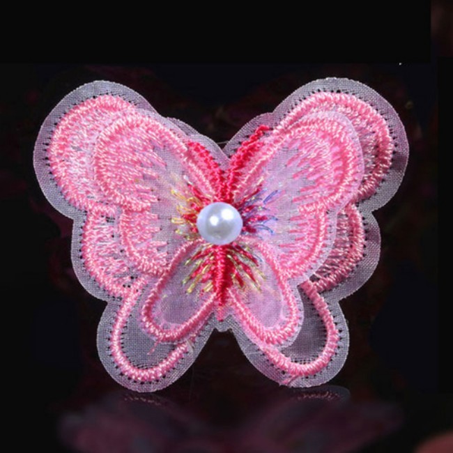 100 Pieces Pearl Beaded Embroidered 3D Butterfly Lace Applique Material For Dresses SK001