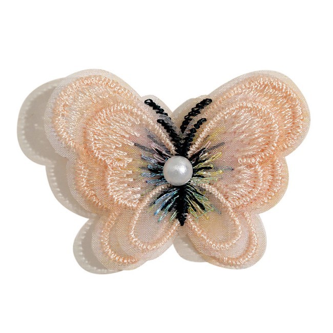100 Pieces Pearl Beaded Embroidered 3D Butterfly Lace Applique Material For Dresses