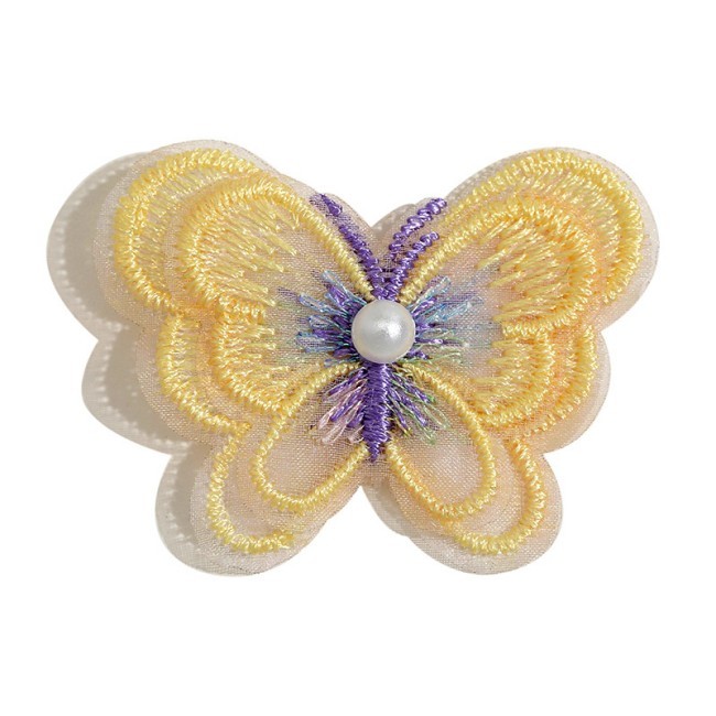 100 Pieces Pearl Beaded Embroidered 3D Butterfly Lace Applique Material For Dresses