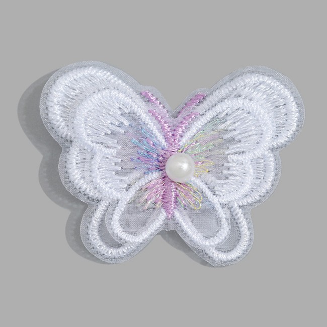 100 Pieces Pearl Beaded Embroidered 3D Butterfly Lace Applique Material For Dresses SK001