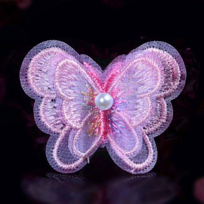 100 Pieces Pearl Beaded Embroidered 3D Butterfly Lace Applique Material For Dresses SK001