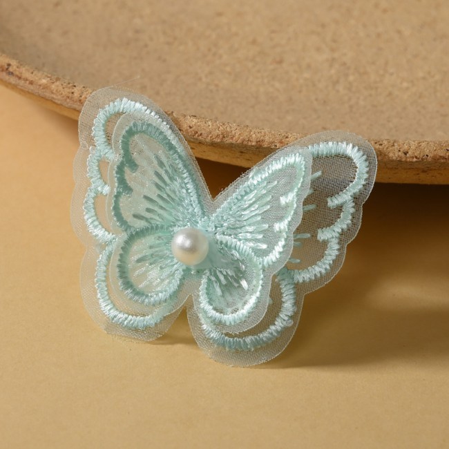 100 Pieces Pearl Beaded Embroidered 3D Butterfly Lace Applique Material For Dresses SK003