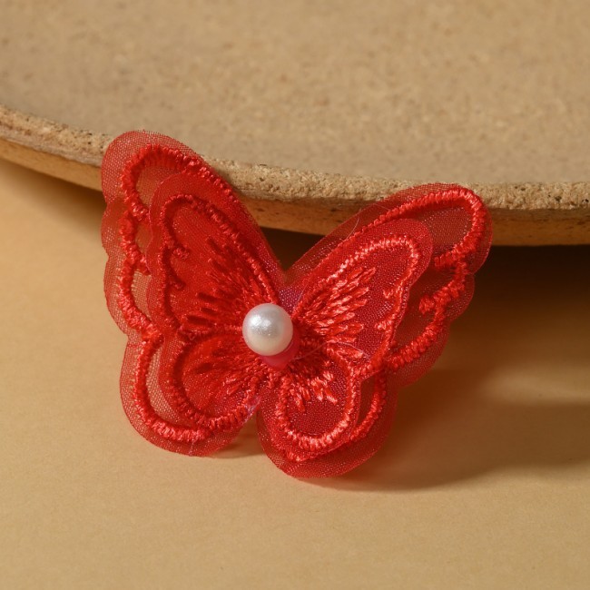 100 Pieces Pearl Beaded Embroidered 3D Butterfly Lace Applique Material For Dresses SK003
