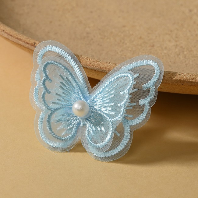 100 Pieces Pearl Beaded Embroidered 3D Butterfly Lace Applique Material For Dresses SK003
