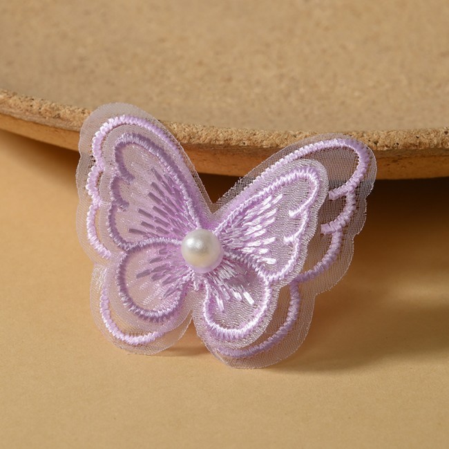 100 Pieces Pearl Beaded Embroidered 3D Butterfly Lace Applique Material For Dresses SK003