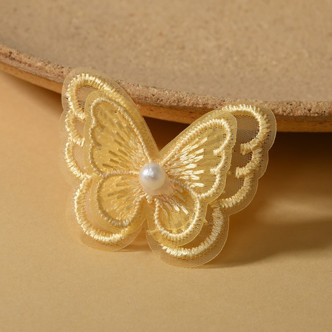 100 Pieces Pearl Beaded Embroidered 3D Butterfly Lace Applique Material For Dresses SK003
