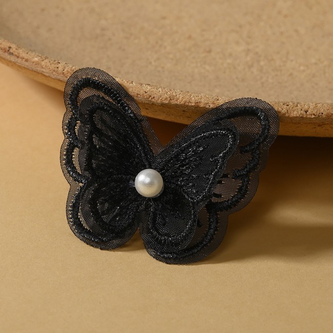100 Pieces Pearl Beaded Embroidered 3D Butterfly Lace Applique Material For Dresses SK003