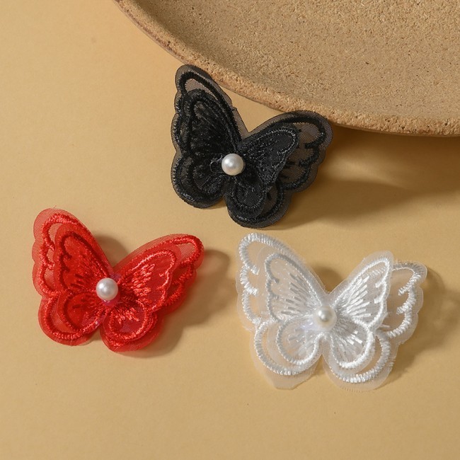 100 Pieces Pearl Beaded Embroidered 3D Butterfly Lace Applique Material For Dresses SK003
