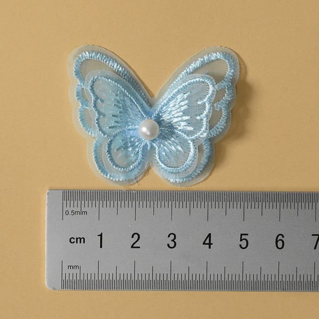 100 Pieces Pearl Beaded Embroidered 3D Butterfly Lace Applique Material For Dresses SK003