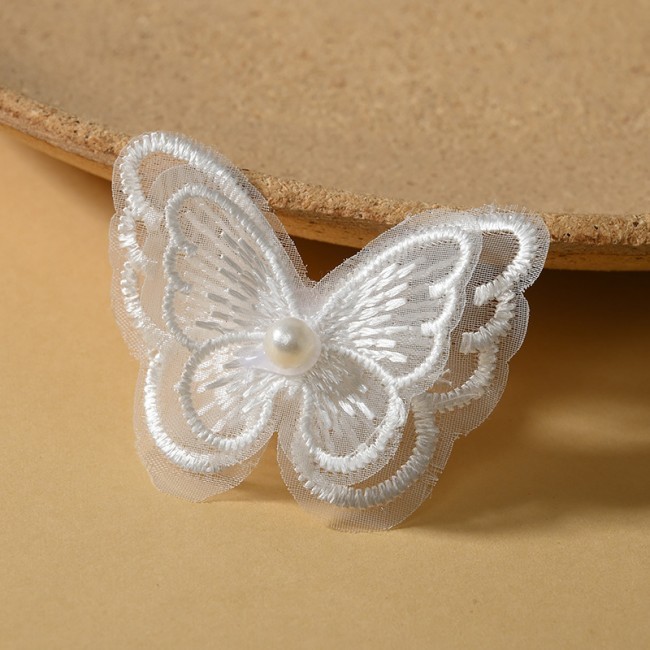 100 Pieces Pearl Beaded Embroidered 3D Butterfly Lace Applique Material For Dresses SK003