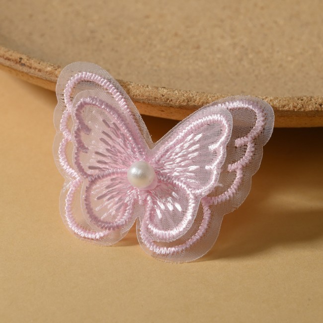 100 Pieces Pearl Beaded Embroidered 3D Butterfly Lace Applique Material For Dresses SK003