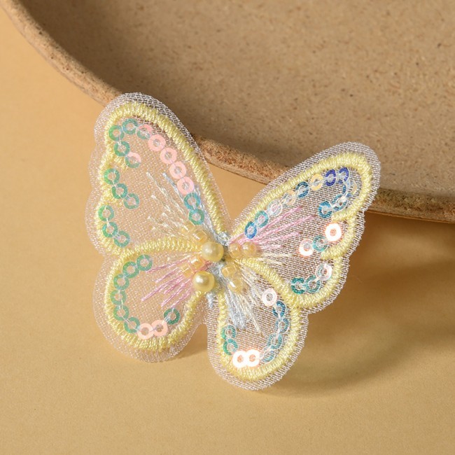 100 Pieces Pearl Beaded Embroidered 3D Butterfly Lace Applique Material For Dresses SK005