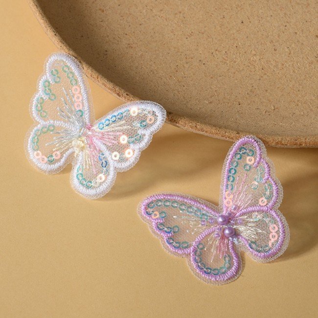 100 Pieces Pearl Beaded Embroidered 3D Butterfly Lace Applique Material For Dresses SK005