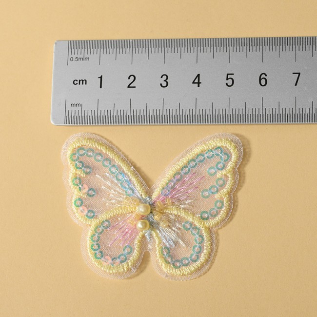 100 Pieces Pearl Beaded Embroidered 3D Butterfly Lace Applique Material For Dresses SK005