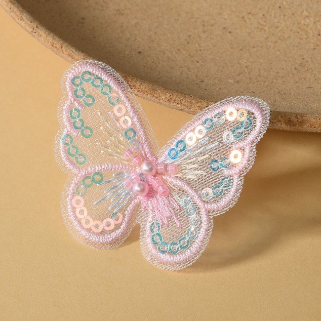 100 Pieces Pearl Beaded Embroidered 3D Butterfly Lace Applique Material For Dresses SK005