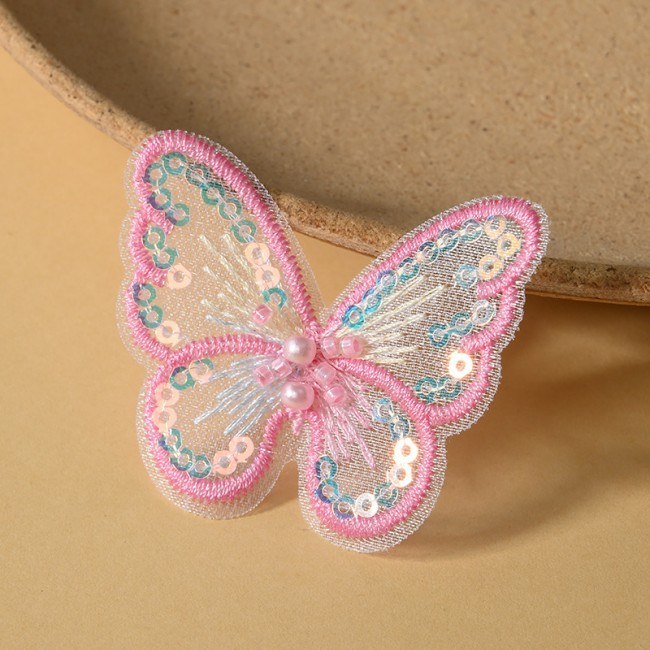 100 Pieces Pearl Beaded Embroidered 3D Butterfly Lace Applique Material For Dresses SK005