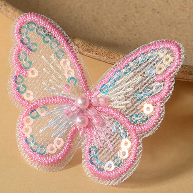 100 Pieces Pearl Beaded Embroidered 3D Butterfly Lace Applique Material For Dresses SK005