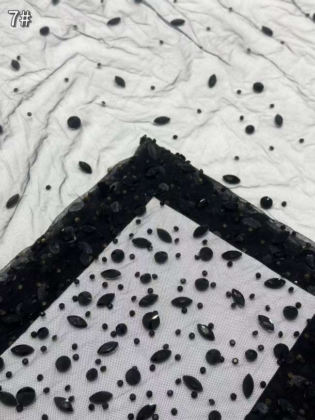5 Yards Colorful Sequins Pearls Rhinestones Beaded Embroidered 3D Floral Lace Material Fabric For Dresses HN117