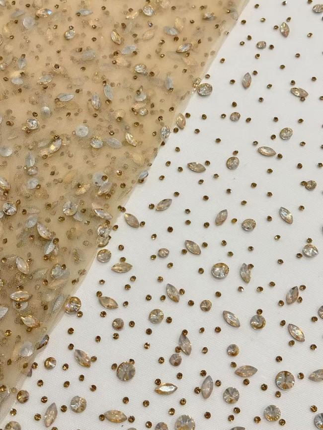 5 Yards Colorful Sequins Pearls Rhinestones Beaded Embroidered 3D Floral Lace Material Fabric For Dresses HN117