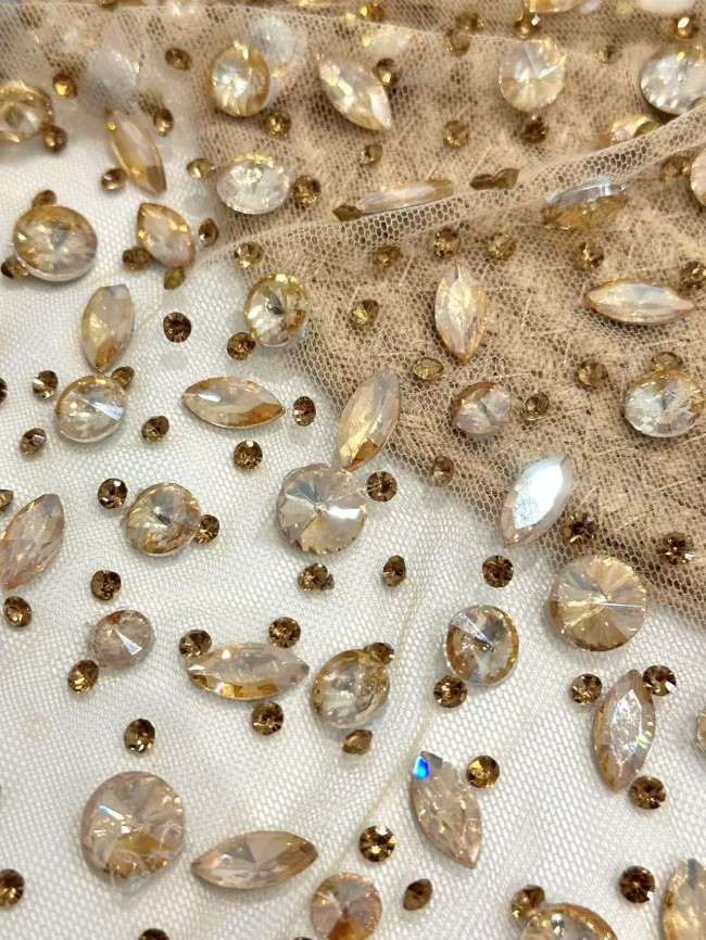 5 Yards Colorful Sequins Pearls Rhinestones Beaded Embroidered 3D Floral Lace Material Fabric For Dresses HN117