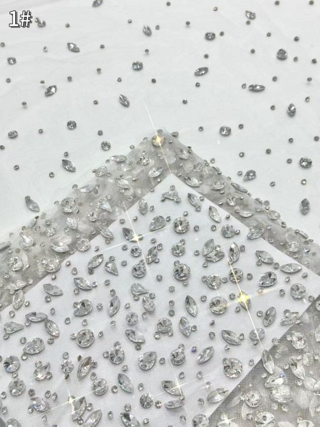 5 Yards Colorful Sequins Pearls Rhinestones Beaded Embroidered 3D Floral Lace Material Fabric For Dresses HN117