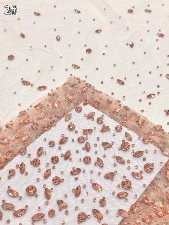 5 Yards Colorful Sequins Pearls Rhinestones Beaded Embroidered 3D Floral Lace Material Fabric For Dresses HN117