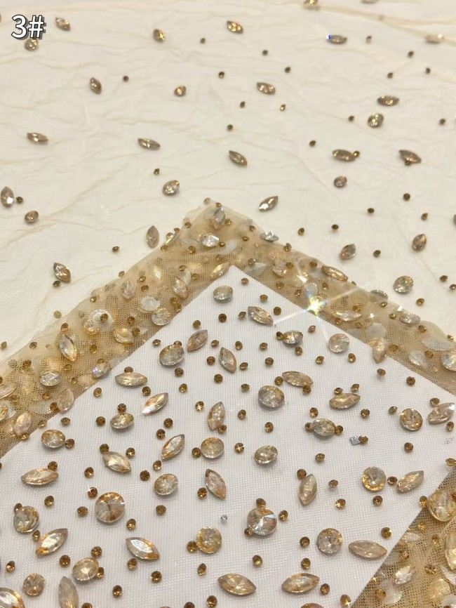 5 Yards Colorful Sequins Pearls Rhinestones Beaded Embroidered 3D Floral Lace Material Fabric For Dresses HN117