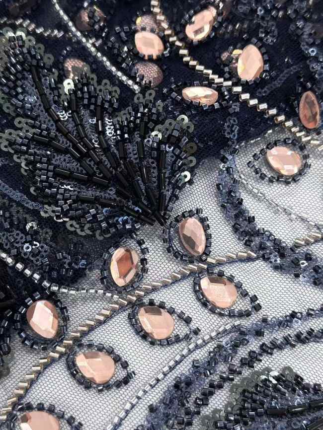 5 Yards Colorful Sequins Pearls Rhinestones Beaded Embroidered 3D Floral Lace Material Fabric For Dresses HN136