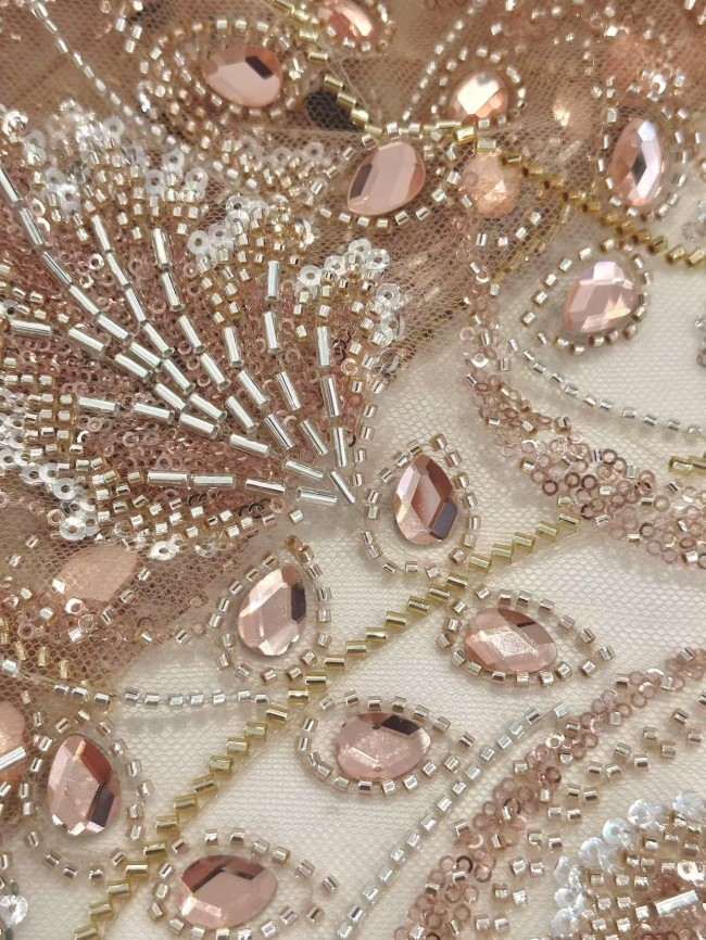 5 Yards Colorful Sequins Pearls Rhinestones Beaded Embroidered 3D Floral Lace Material Fabric For Dresses HN136