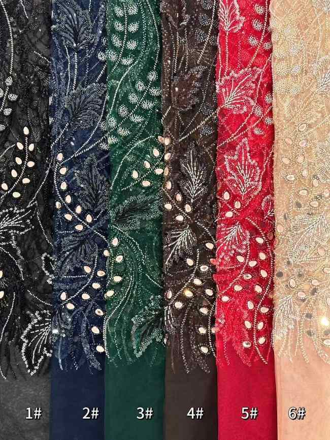 5 Yards Colorful Sequins Pearls Rhinestones Beaded Embroidered 3D Floral Lace Material Fabric For Dresses HN136