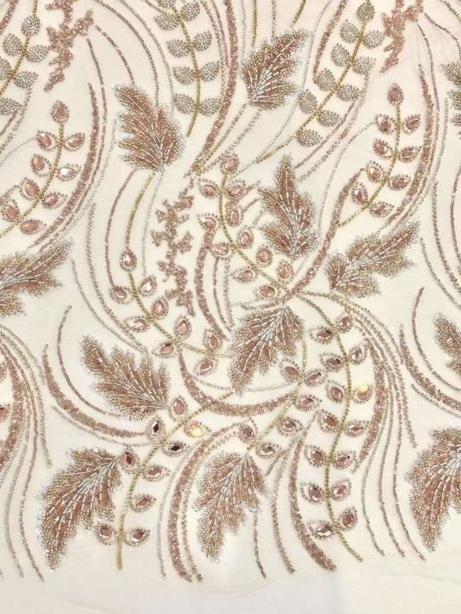 5 Yards Colorful Sequins Pearls Rhinestones Beaded Embroidered 3D Floral Lace Material Fabric For Dresses HN136