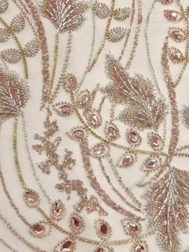 5 Yards Colorful Sequins Pearls Rhinestones Beaded Embroidered 3D Floral Lace Material Fabric For Dresses HN136