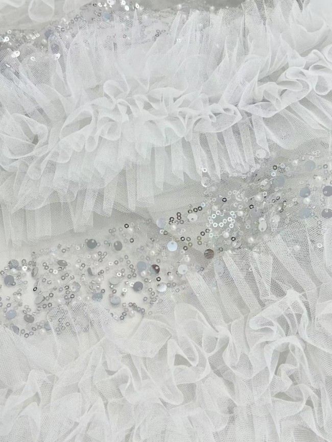 5 Yards Colorful Sequins Pearls Rhinestones Beaded Embroidered 3D Floral Lace Material Fabric For Dresses HN141