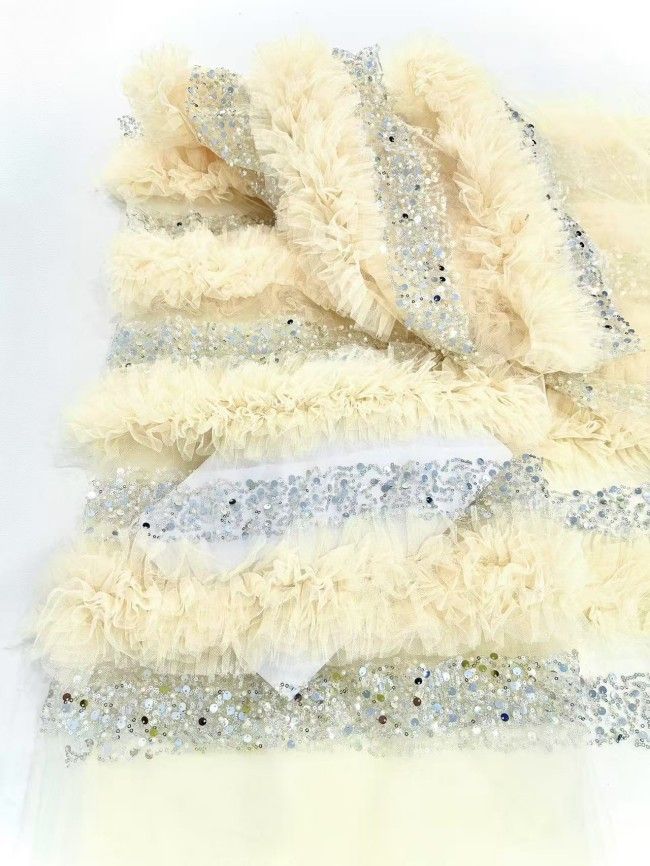 5 Yards Colorful Sequins Pearls Rhinestones Beaded Embroidered 3D Floral Lace Material Fabric For Dresses HN141