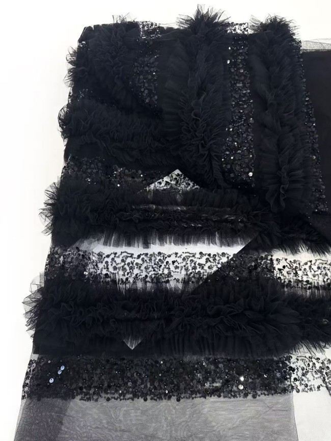 5 Yards Colorful Sequins Pearls Rhinestones Beaded Embroidered 3D Floral Lace Material Fabric For Dresses HN141
