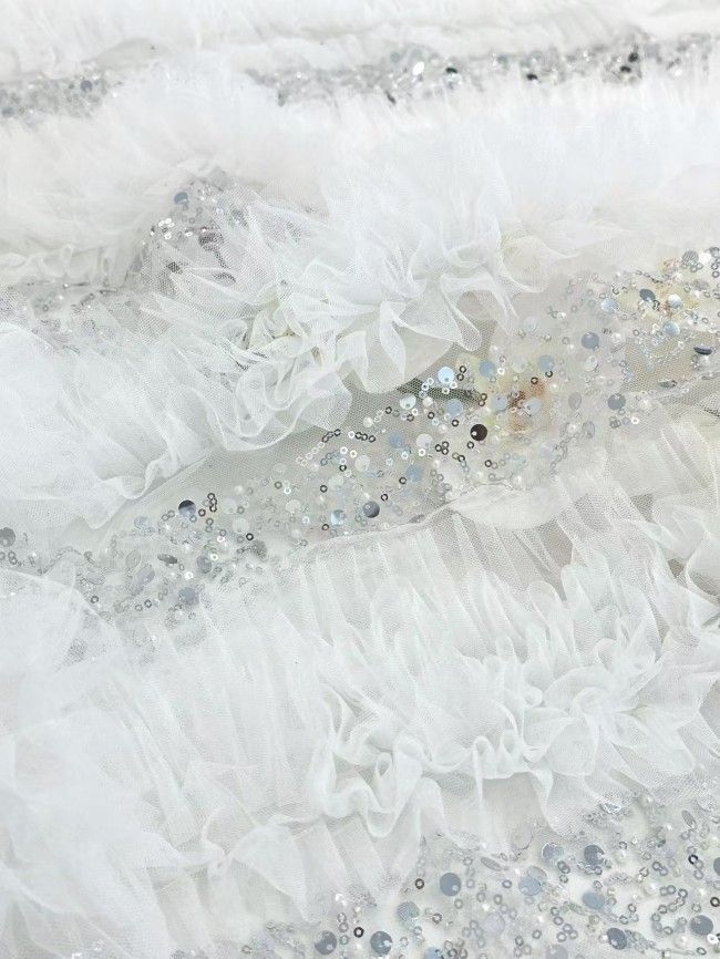 5 Yards Colorful Sequins Pearls Rhinestones Beaded Embroidered 3D Floral Lace Material Fabric For Dresses HN141