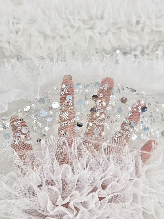 5 Yards Colorful Sequins Pearls Rhinestones Beaded Embroidered 3D Floral Lace Material Fabric For Dresses HN141
