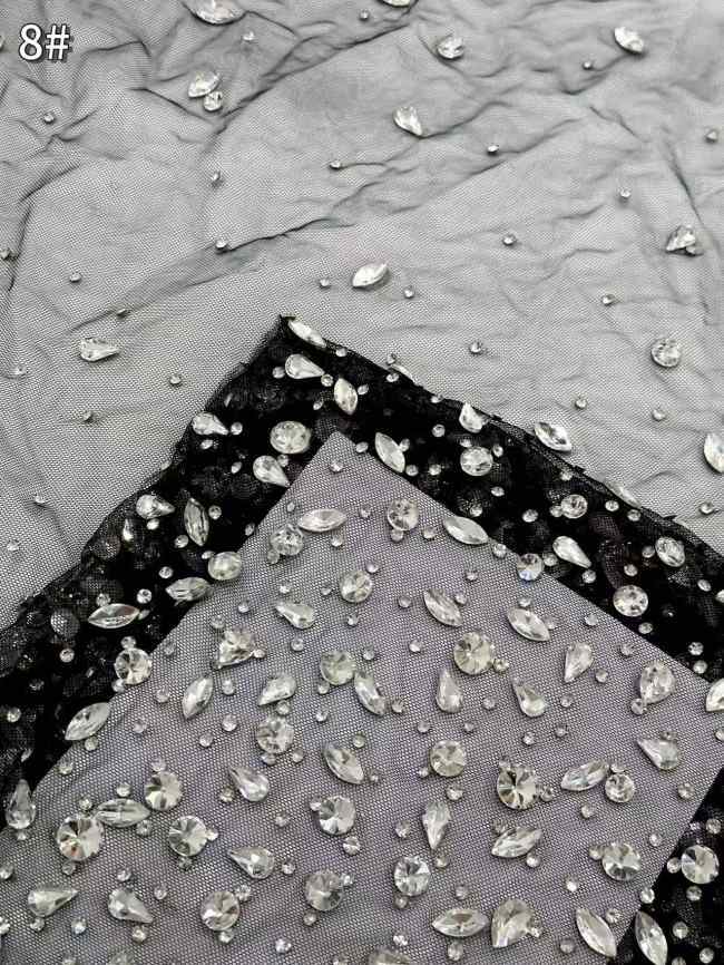 5 Yards Luxury Heavy Rhinestones Beaded Lace Material Fabric For Dresses