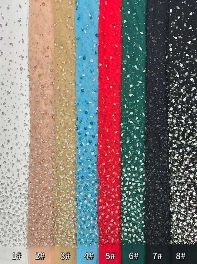 5 Yards Luxury Heavy Rhinestones Beaded Lace Material Fabric For Dresses